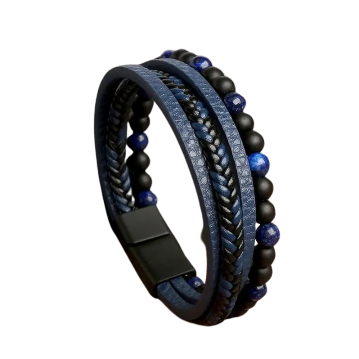 Bracelet Viking en Cuir et Pierre Bleue | Valhalla