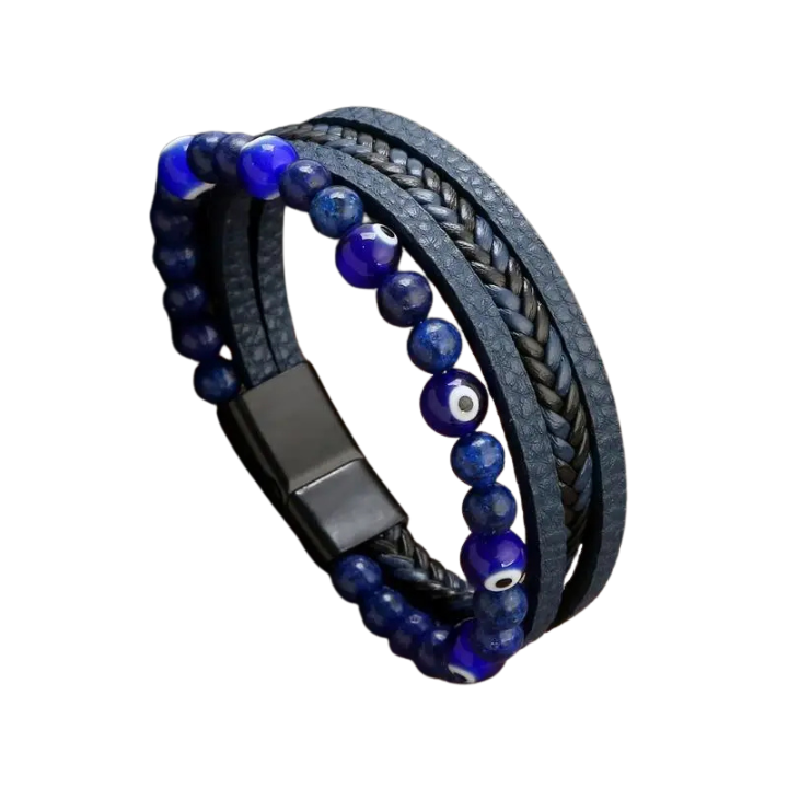 Bracelet Viking en Cuir et Pierre Bleue | Valhalla