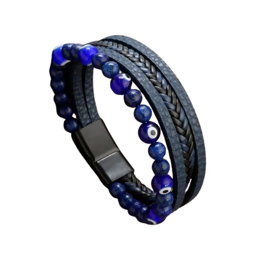 Bracelet Viking en Cuir et Pierre Bleue | Valhalla