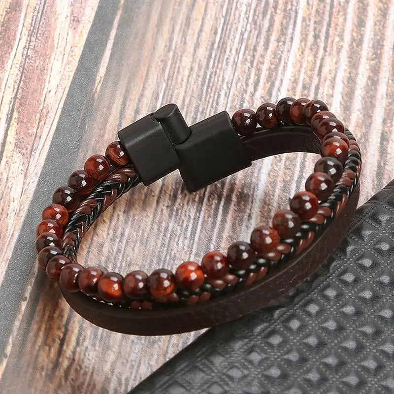 Bracelet Viking en Cuir et Pierre | Valhalla